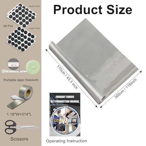 Faraday Fabric 43" W×118" L Conductive Faraday Blanket for EMF Protection, Military Grade, Large Size