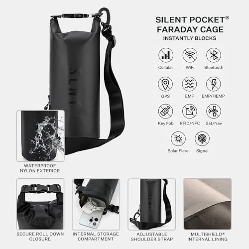 SLNT Waterproof Faraday Dry Bag - Durable 420D Waterproof Nylon Bag - Protects Electronics from Water and Spying - Block