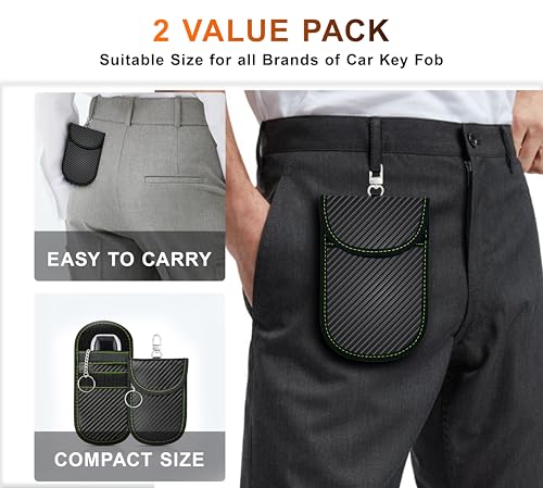Faraday Bag for Key Blocker Bags 2-Pack - Anti-Theft RFID Shielding Pouch for Car Keys & Credit Cards (Dark Black) Far