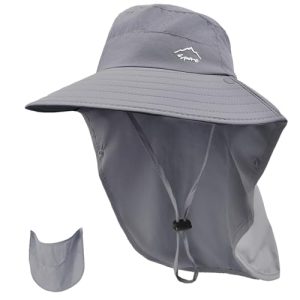 Rosoz Men's and Women's Wide Brim UPF50+ Fishing Hat with Neck Flap and Detachable Face Cover for Outdoor Sun Protection
