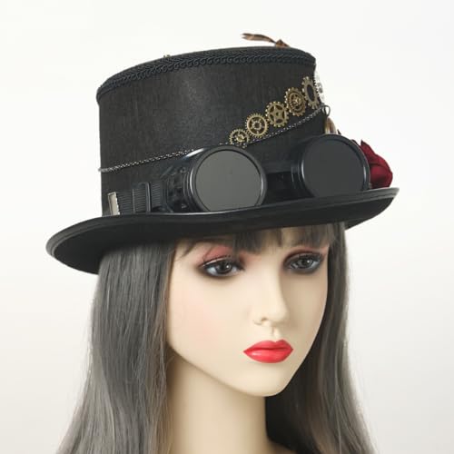 COSDREAMER Steampunk Top Hats for Men & Women Halloween Victorian Veil Feather Hat