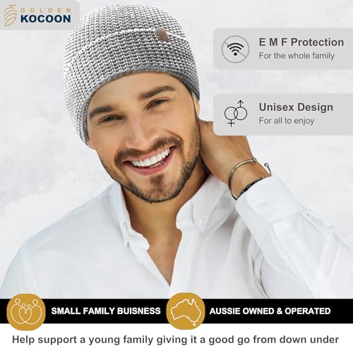 Golden Kocoon Golden Kocoon® - Organic Cotton Beanie with EcoShield™ Tech - Adult Size Grey Hat for E-M-F Protection - S