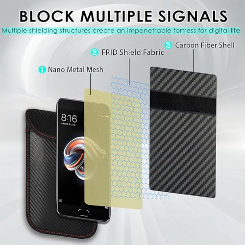 Faraday Bags Carbon Fiber Anti-Tracking Faraday Bag for Phones & Tablets & Laptops & Car Keys | RFID Signal Blocker | Em