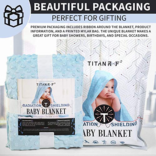 Mission Darkness TitanRF Radiation Shielding Baby Blanket (Blue) - EMF Protection for Babies - Ultra-Soft Minky Dot Desi