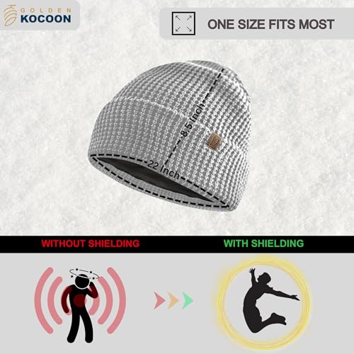 Golden Kocoon Golden Kocoon® - Organic Cotton Beanie with EcoShield™ Tech - Adult Size Grey Hat for E-M-F Protection - S
