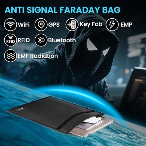Faraday Bag Signal Isolation Bag for Phones Black 9.8"x11" Black Anti-Hacking Tracking Bag for Tablets Phones Key Fobs B