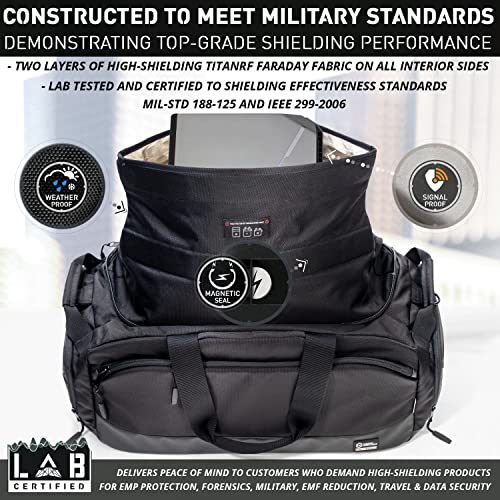 Mission Darkness Disconnect Faraday Duffel Bag + 4 Detachable Faraday Pockets // Military-Grade RF Shielding for Large E