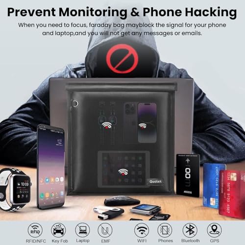 Faraday Bag Signal Isolation Bag for Phones Black 9.8"x11" Black Anti-Hacking Tracking Bag for Tablets Phones Key Fobs B