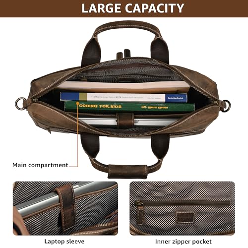 Leather Village 16" Leather Laptop Messenger Briefcase Bag for Men-Rustic Brown Leather Village 16" Leather Satchel for
