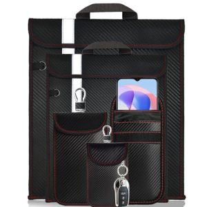 Faraday Bags Carbon Fiber Anti-Tracking Faraday Bag for Phones & Tablets & Laptops & Car Keys | RFID Signal Blocker | Em