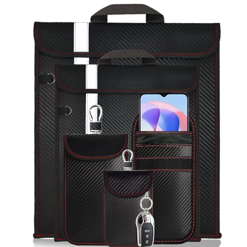 Faraday Bags Carbon Fiber Anti-Tracking Faraday Bag for Phones & Tablets & Laptops & Car Keys | RFID Signal Blocker | Em