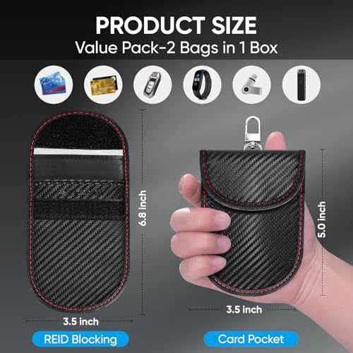TICONN 2PK Faraday Bag for Key Fob Carbony Fiber, Car RFID Signal Blocking Anti-Theft Pouch Anti-Hacking Case Blocker (|