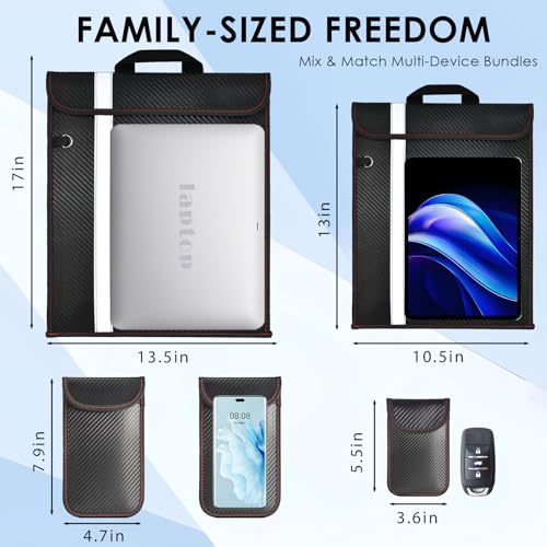 Faraday Bags Carbon Fiber Anti-Tracking Faraday Bag for Phones & Tablets & Laptops & Car Keys | RFID Signal Blocker | Em