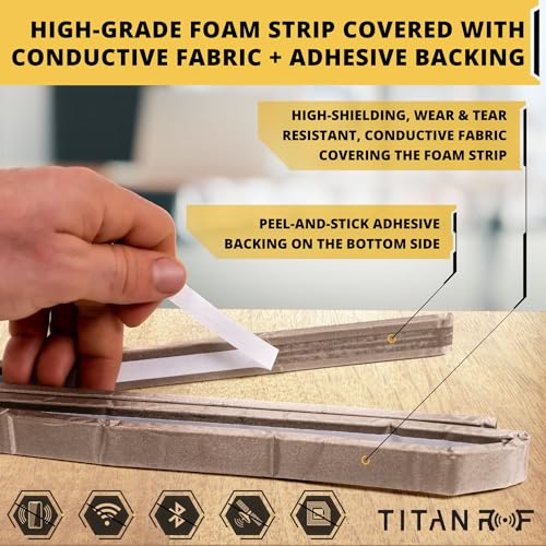 TitanRF Faraday Foam Gasket for RF Enclosures - High-Shielding Conductive Fabric Covered Adhesive Backing, 90"L x 0.75"W
