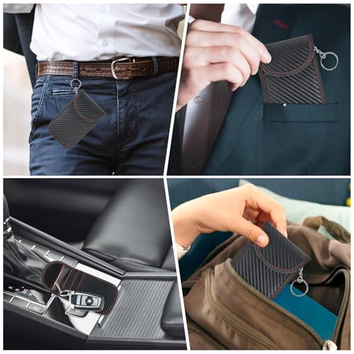2 Pack RFID Signal Blocking Faraday Bags Key Fob Protectors, Car Anti-Theft Carbon Fiber Faraday Cage Protectors, Car Ow