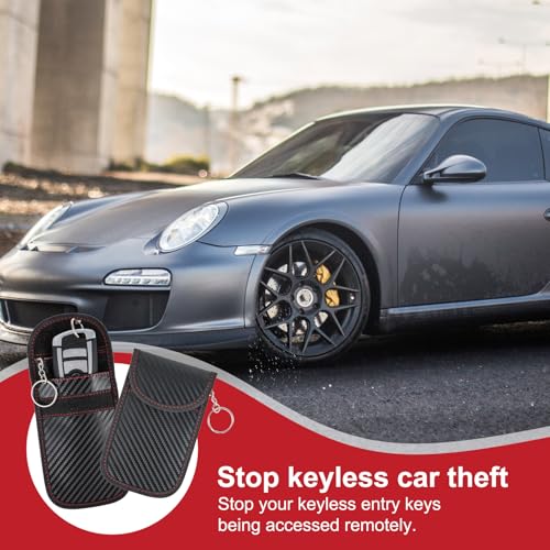 2 Pack RFID Signal Blocking Faraday Bags Key Fob Protectors, Car Anti-Theft Carbon Fiber Faraday Cage Protectors, Car Ow