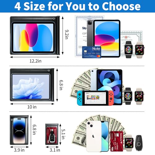 Faraday Bags EMP Proof 4 Pack Anti-Tracking Key Fob Protector for Phones & Laptops & Tablets & Car Keys - Fireproof & Wa