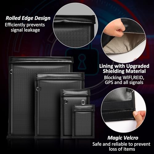 4 Pack Waterproof & Fireproof Faraday Bags for Phone Documents EMP RFID Blocking Pouch Car Keys Anti Theft | 4 Pack Far