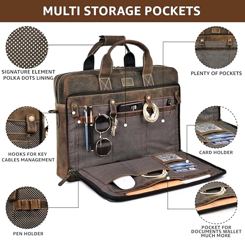 Leather Village 16" Leather Laptop Messenger Briefcase Bag for Men-Rustic Brown Leather Village 16" Leather Satchel for