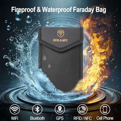 Faraday Bags for Phones 2-Pack Anti-Theft Tracking Fireproof Waterproof Protection Mobile Phones Credit Cards (2 Pack, 5