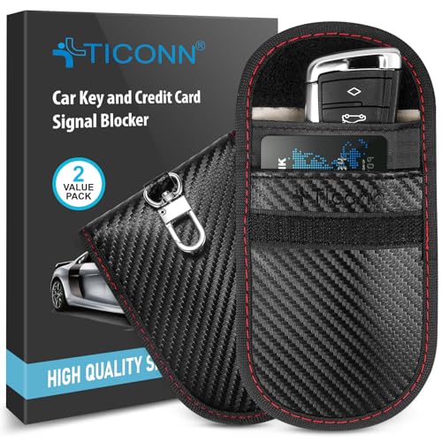 TICONN 2PK Faraday Bag for Key Fob Carbony Fiber, Car RFID Signal Blocking Anti-Theft Pouch Anti-Hacking Case Blocker (|