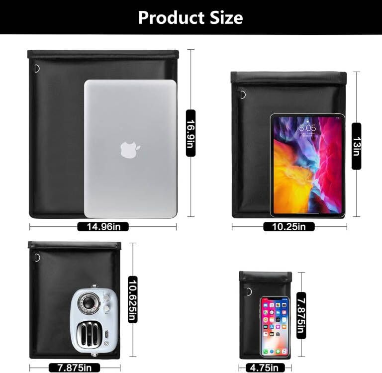 4 Pack Fireproof and Water Resistant Faraday Bags for Phones, Laptops & Tablets & Car Keys 4 Pack Large Fireproof and