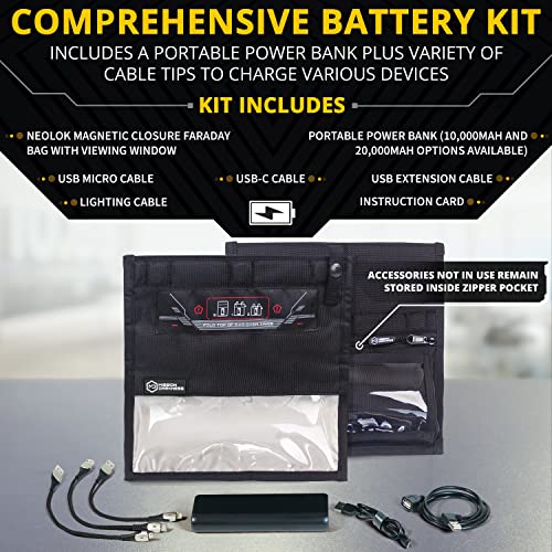 Mission Darkness NeoLok Faraday Bag for Phones with Battery Kit | Mobile Device Shielding & Charging Faraday Bag for La
