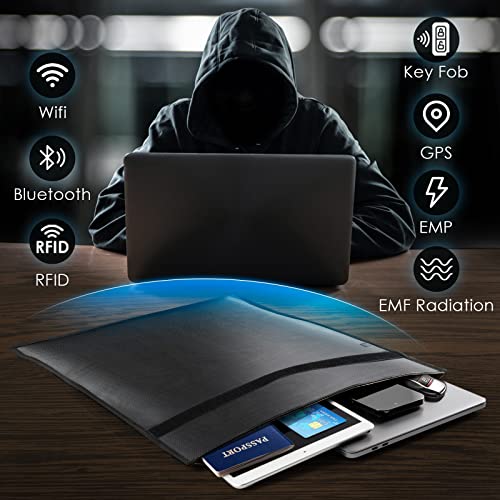 Large 4 Pack Faraday Bags for Laptops & Tablets & Phones & Car Keys | RFID Signal Blocker EMP Bag 4 Pack Large for Go D