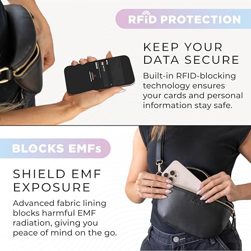 women anti-theft emf protection RFID sling bag | vegan leather crossbody bag for women with RFID blocking | women's emf