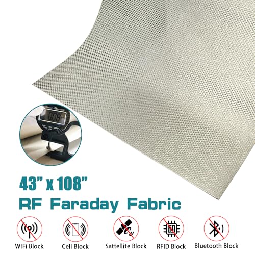 43" x 108" Faraday Fabric Military Grade Signal Blocking Cloth for Home RFID, Bluetooth, WiFi, GPS, 5G Protection