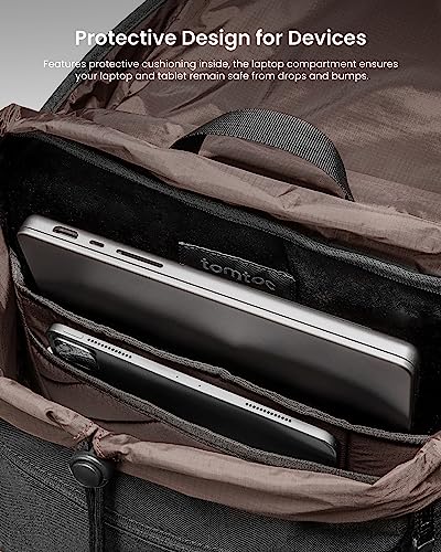 tomtoc Flap Laptop Backpack, Lightweight & Durable for Work & Study, Water-Resistant & Vintage Classic for Campus & Stre