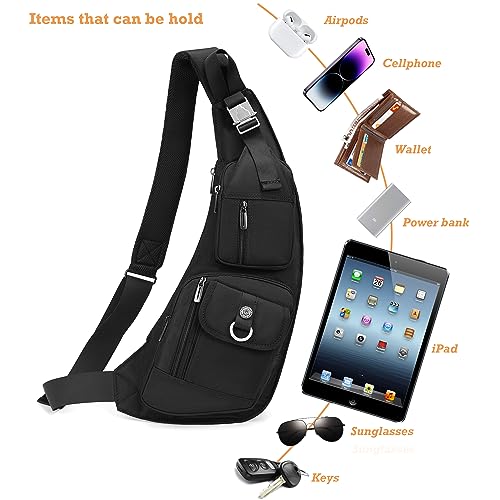 NICGID Black Sling Bag for Men and Women Casual Daypack | NICGID Chest Shoulder Backpack Crossbody Bags Black 014 | NIC