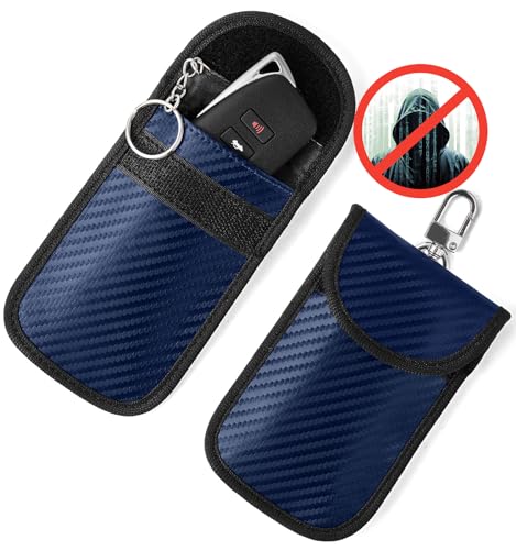 Upgraded Faraday Bag for Key Fob (2 Pack) - Car RFID Signal Blocking, Car Security Protection, Anti-Theft Pouch Blue P