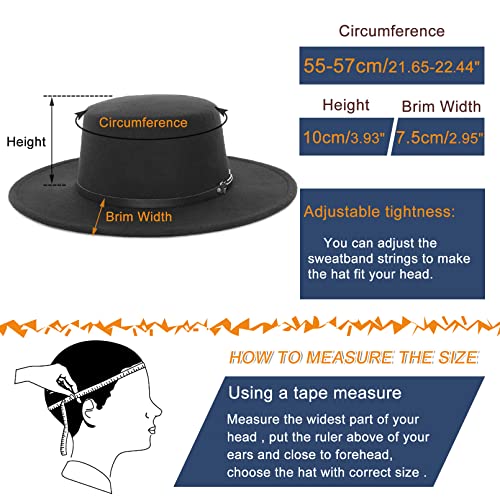 EOZY Classic Felt Fedora Hat for Men and Women Wide Brim Flat Top Casual Party Church Hat