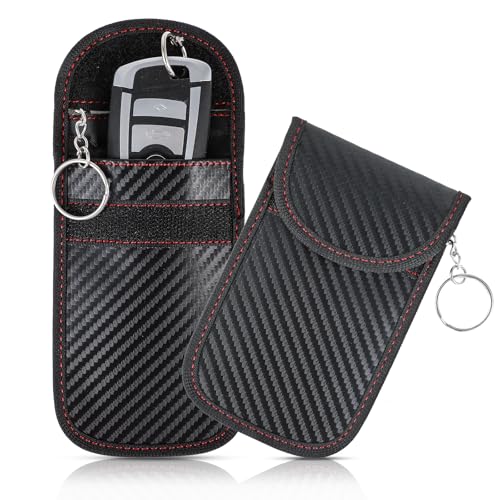 2 Pack RFID Signal Blocking Faraday Bags Key Fob Protectors, Car Anti-Theft Carbon Fiber Faraday Cage Protectors, Car Ow