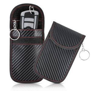 2 Pack RFID Signal Blocking Faraday Bags Key Fob Protectors, Car Anti-Theft Carbon Fiber Faraday Cage Protectors, Car Ow