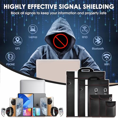 Faraday Bags Carbon Fiber Anti-Tracking Faraday Bag for Phones & Tablets & Laptops & Car Keys | RFID Signal Blocker | Em