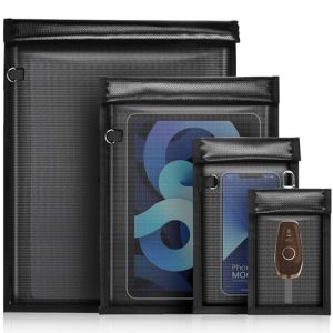 4 Pack Fireproof Faraday Bags for Phones RFID Key Fob Blocker PouchEMP Proof Go Dark Bag for Cell Phone Signal Block