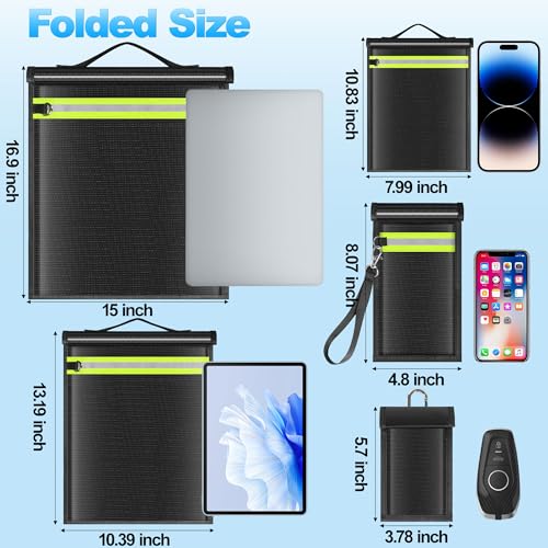 5 Pack EMP Proof Faraday Bags for Laptops Tablets Phones Car Keys | EMP Bags Faraday Pouch with Handle Reflective Strip