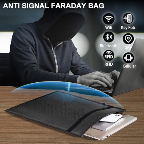 Large 5 Pack Faraday Bags for Laptops & Tablets & Phones & Car Keys | Anti-Tracking Faraday Cage with Handle for Signal