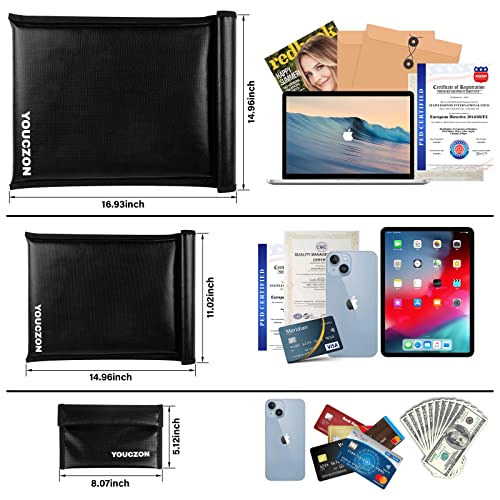 Faraday Bags Fire Water Resistant Block Signals 3 Pack Effective Against Hacking Tracking Suitable for Laptops Phones (3