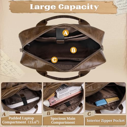 Rainsmore Men's Vintage PU Vegan Leather Computer Bag - 15.6 Inch Waterproof Briefcase for Work and Travel - Brown | Ra
