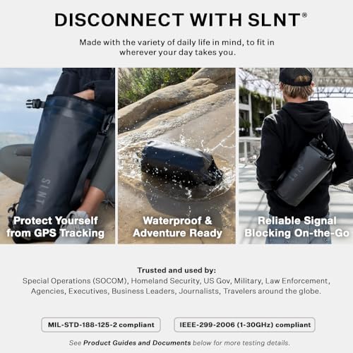 SLNT Waterproof Faraday Dry Bag - 5 Liter - Protects Electronics from Water, Spying, Hacking - Blocks RFID, WiFi, Blueto