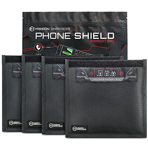 Mission Darkness Non-Window Faraday Bag for Phones (4-Pack) - Signal Blocking Bag to Prevent Hacking and Tracking, Devic