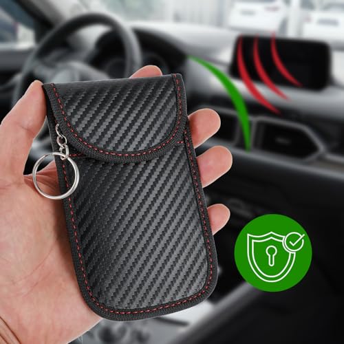 2 Pack RFID Signal Blocking Faraday Bags Key Fob Protectors, Car Anti-Theft Carbon Fiber Faraday Cage Protectors, Car Ow