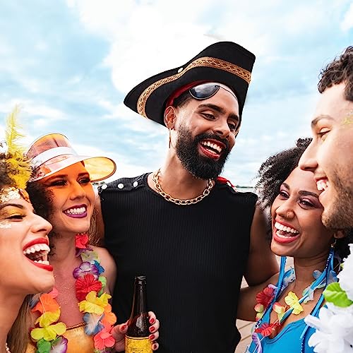 Juvale Adult Black Tricorn Pirate Hat with Feather for Halloween Outfit Juvale Adult Black Pirate Hat for Colonial Revol