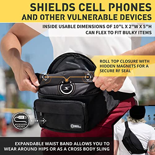 Mission Darkness FreeRoam Faraday Fanny Pack for Travel // RF/EMF Shielding Liner Anti-Tracking Mobile Device Security F