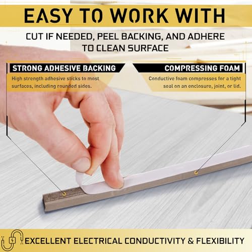 TitanRF Faraday Foam Gasket for RF Enclosures - High-Shielding Conductive Fabric Covered Adhesive Backing, 90"L x 0.75"W