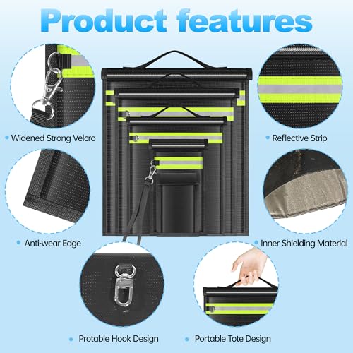 5 Pack EMP Proof Faraday Bags for Laptops Tablets Phones Car Keys | EMP Bags Faraday Pouch with Handle Reflective Strip