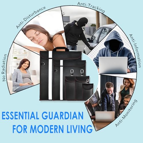 Faraday Bags Carbon Fiber Anti-Tracking Faraday Bag for Phones & Tablets & Laptops & Car Keys | RFID Signal Blocker | Em